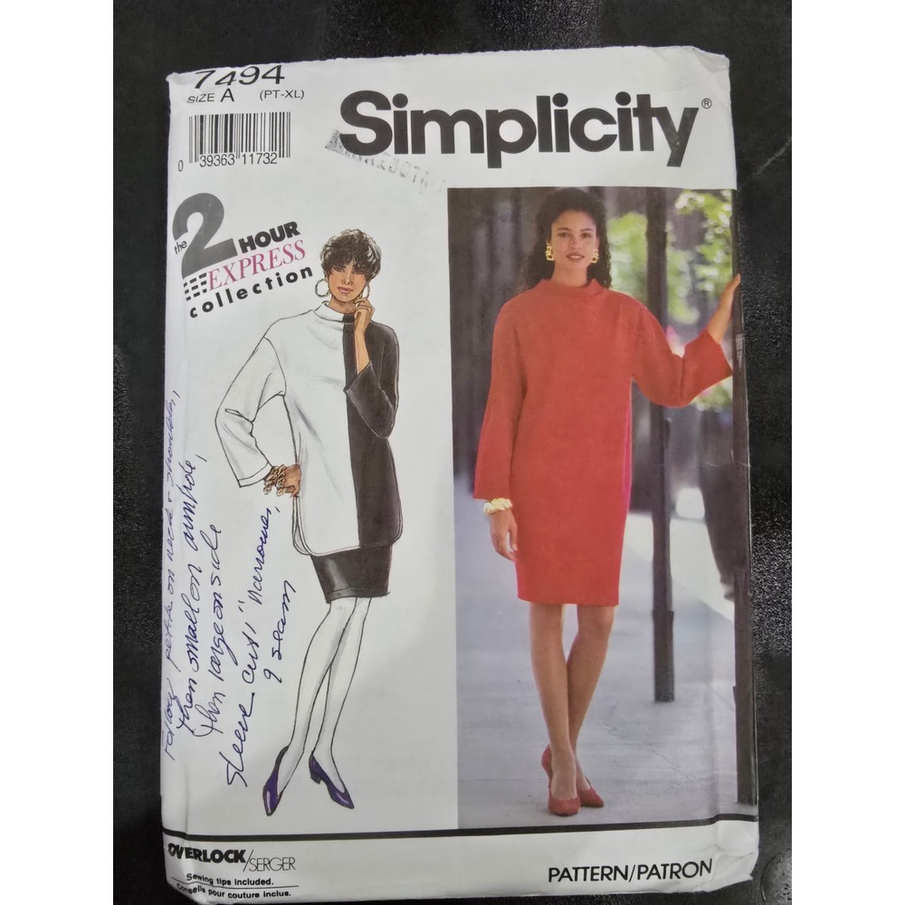 Simplicity 7494 Sewing Pattern Misses Knit Skirt Dress Tunic Size A PT-XL 1991